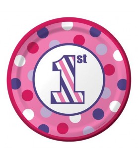 1st Birthday 'Sweet Stripes Girl' Large Paper Plates (8ct)