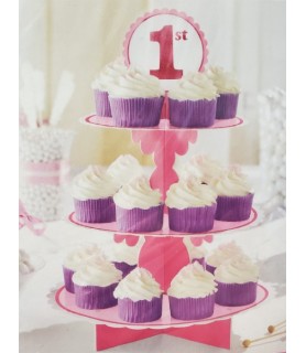 1st Birthday Pink 3-Tiered Cupcake Stand (1ct)