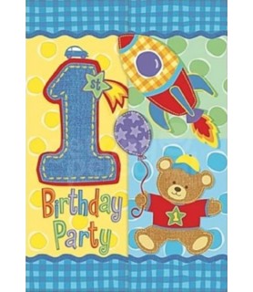 1st Birthday Hugs & Stitches Teddy Bear Invitations w/ Envelopes (8ct)