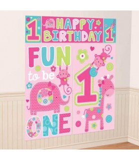 1st Birthday 'One Wild Girl' Wall Poster Decorating Kit (5pc)