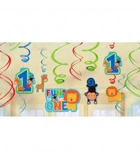 1st Birthday 'One Wild Boy' Hanging Swirl Decorations (12pc)