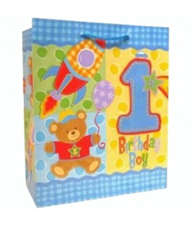 1st Birthday Hugs & Stitches Teddy Bear Small Gift Bag (1ct)