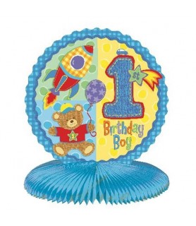 1st Birthday Hugs & Stitches Teddy Bear Honeycomb Centerpiece (1ct)