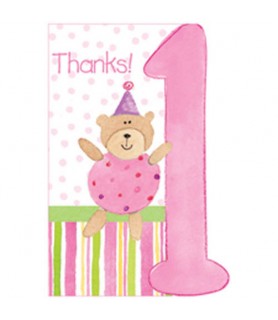 1st Birthday 'The Big One' Teddy Bear Pink Thank You Notes w/ Envelopes (8ct)