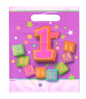 1st Birthday Blocks Girl Favor Bags (12ct)