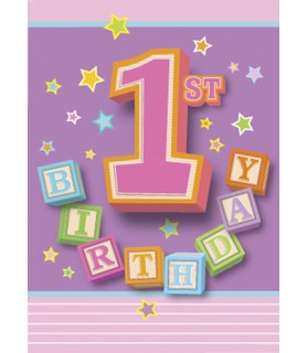 1st Birthday Blocks Girl Invitations w/ Envelopes (12ct)