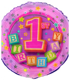 1st Birthday Blocks Girl Foil Mylar Balloon (1ct)
