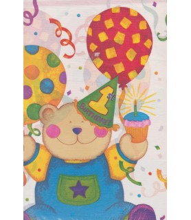 1st Birthday Baby Bear Blue Paper Table Cover (1ct)
