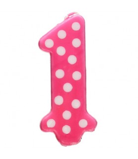 1st Birthday Girl Pink Polka Dot Numeral Cake Candle (1ct)
