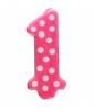 1st Birthday Girl Pink Polka Dot Numeral Cake Candle (1ct)