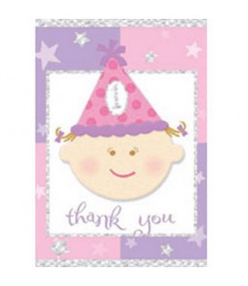 Happy 1st Birthday Girl Thank You Cards w/ Envelopes (8ct)