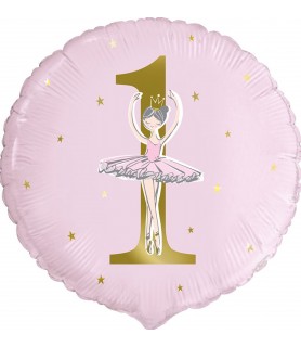 1st Birthday 'Pink and Gold Ballerina' Double-Sided Foil Mylar Balloon (1ct)