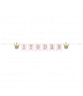 1st Birthday 'Pink and Gold Ballerina' Paper Pennant Banner (1ct)