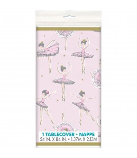 1st Birthday 'Pink and Gold Ballerina' Plastic Tablecover (1ct)