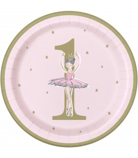 1st Birthday 'Pink and Gold Ballerina' Large Paper Plates (8ct)