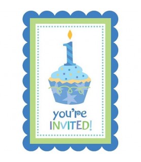 1st Birthday 'Sweet Lil' Cupcake Boy' Invitations w/ Envelopes (20ct)
