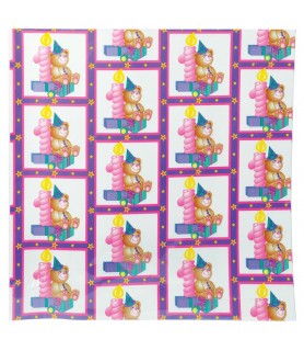 1st Birthday Girl Teddy Bear Folded Wrapping Paper (1pc)