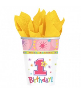 1st Birthday 'One-Derful' Girl 9oz Paper Cups (8ct)
