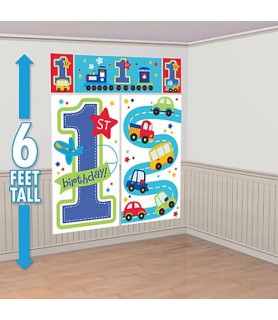 1st Birthday Boy 'All Aboard' Wall Poster Decorating Kit (5pc)