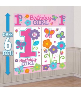 1st Birthday 'Sweet Girl' Wall Poster Decorating Kit (5pc)