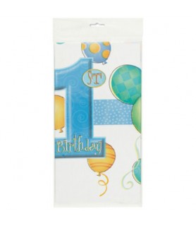 1st Birthday Boy Balloons Plastic Table Cover (1ct)