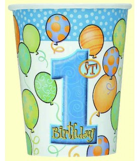 1st Birthday Balloons Boy 9oz Paper Cups (8ct)