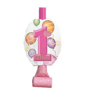 1st Birthday Balloons Girl Blowouts/ Favors (8ct)