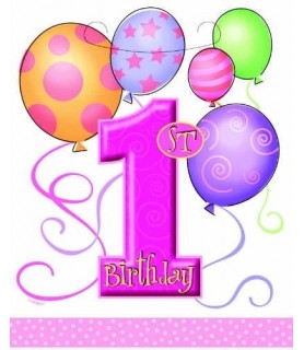 1st Birthday Balloons Girl Favor Bags (8ct)