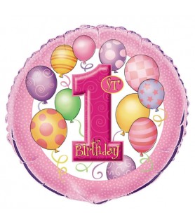 1st Birthday Balloons Girl Foil Mylar Balloon (1ct)