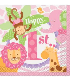1st Birthday 'Pink Safari' Small Napkins (24ct)