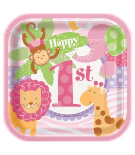 1st Birthday 'Pink Safari' Small Paper Plates (10ct)