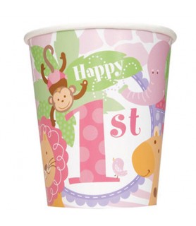 1st Birthday 'Pink Safari' 9oz Paper Cups (8ct)