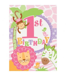 1st Birthday 'Pink Safari' Invitations w/ Envelopes (8ct)