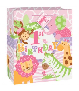 1st Birthday 'Pink Safari' Small Gift Bag w/ Tag (1ct)