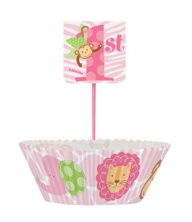 1st Birthday 'Pink Safari' Cupcake Kit for 24 (48pc)