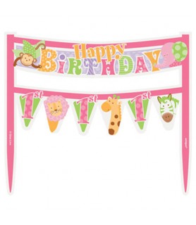 1st Birthday 'Pink Safari' Mini Cake Banner (1ct)