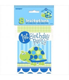 Turtle 1st Birthday Invitations w/ Env. (8ct)
