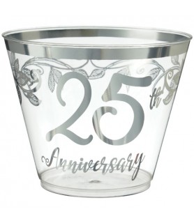 25th Anniversary Silver Foil 9oz Plastic Tumblers (30ct)