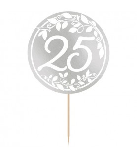 25th Anniversary Silver Foil Cupcake Picks (24ct)