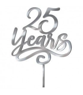 25th Anniversary Silver Mirrored Cake Topper (1ct)