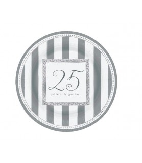 25th Wedding Anniversary 'Silver Wishes' Extra Large Paper Plates (8ct)