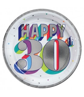 Birthday 'Here's to 30' Large Foil Paper Plates (8ct)