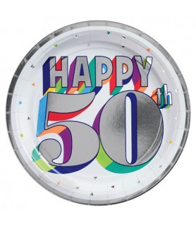 Over the Hill 'Here's to 50' Large Foil Paper Plates (8ct)