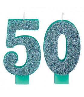 Over the Hill 'Here's to 50' Glitter Birthday Cake Candle (2pcs)