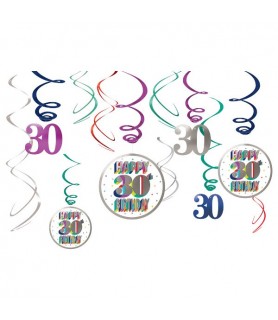 Over the Hill 'Here's to 30' Hanging Swirl Decorations (12pcs)
