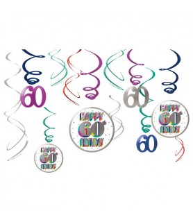 Over the Hill 'Here's to 60' Hanging Swirl Decorations (12pcs)
