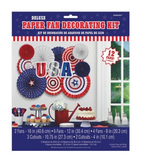 4th of July 'USA' Deluxe Paper Fan Decorating Kit (17pc)