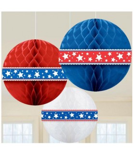 4th of July 'American Summer' Honeycomb Decorations (3ct)