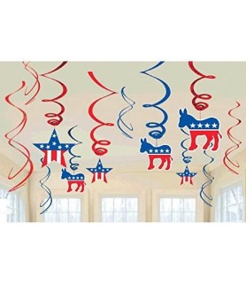 Patriotic Democrat Hanging Swirl Decorations (6pc)