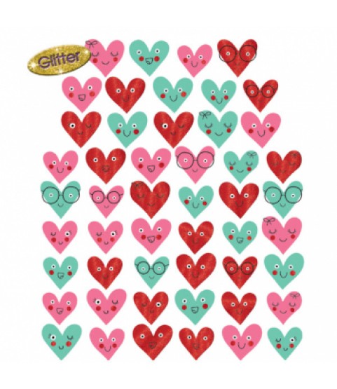 Valentine's Day Heart Face Mini Glitter Cutouts (50ct)